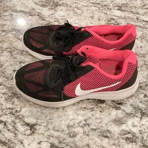 Nike Women's Revolution 3 Black and Pink Running Shoes size 9